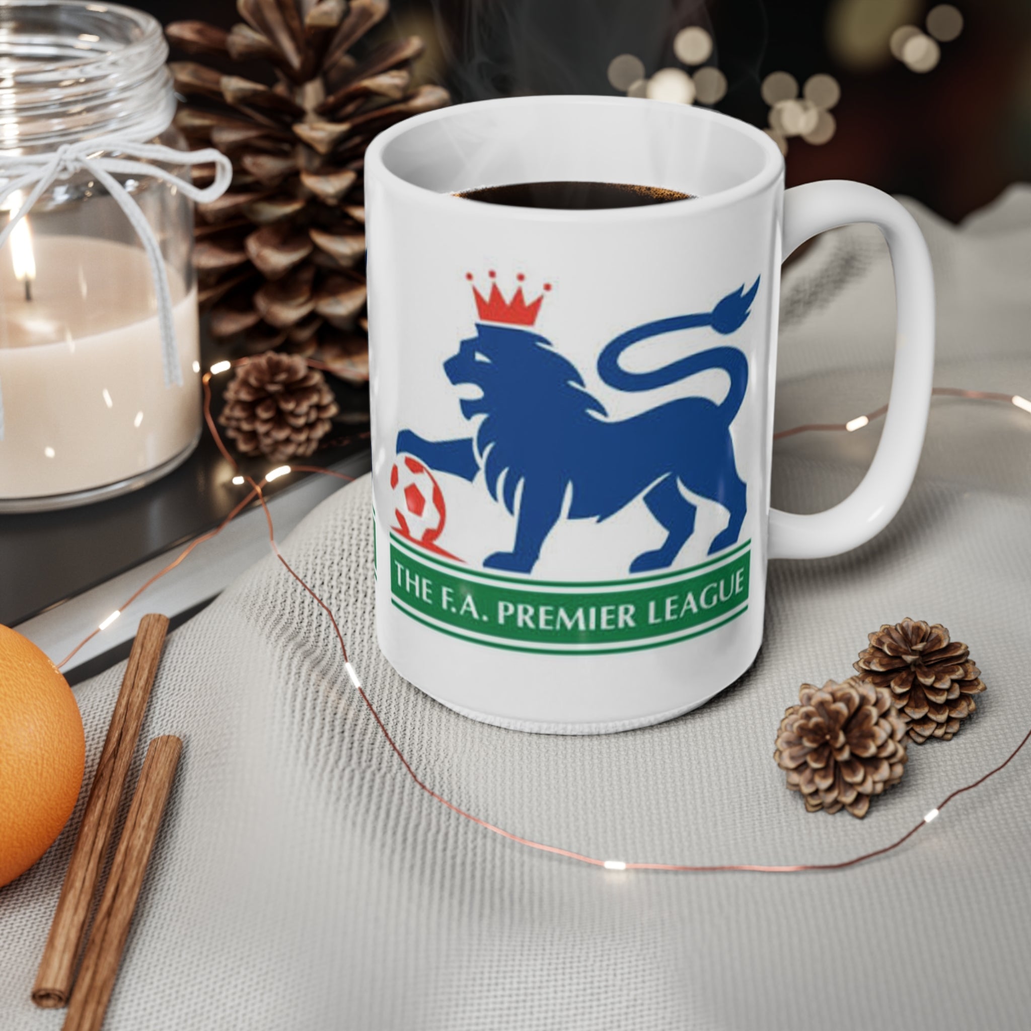 Retro Premier League Lion Logo Coffee Mug — Ceramic 11oz & 15oz