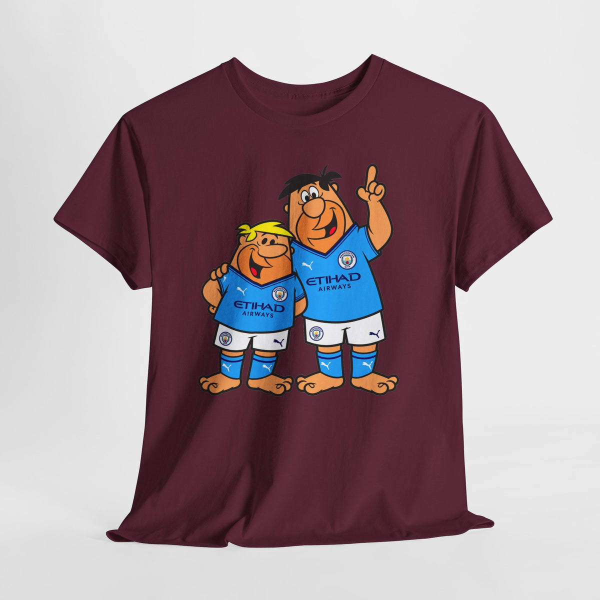 Manchester City The Flintstones Etihad Airways Cartoon Cotton T-Shirt