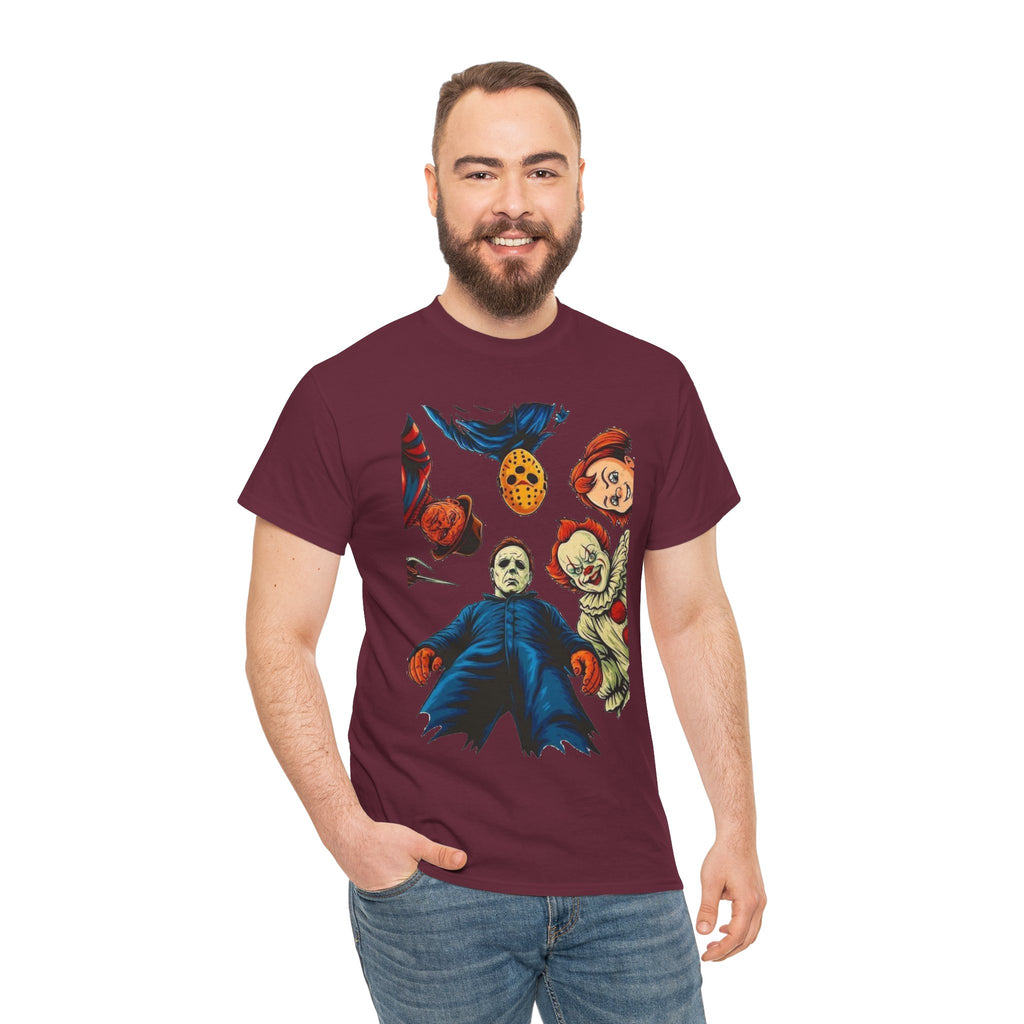 Horror Movie Icons Graphic Tee — Michael Myers, Jason & Classic Clowns Halloween T-Shirt