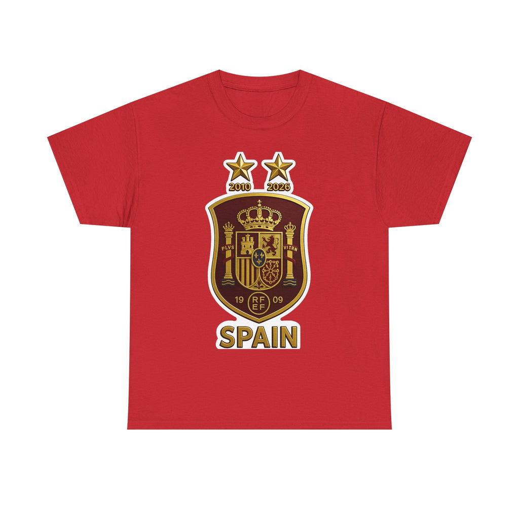 Spain World Cup Soccer T-Shirt — National Team Crest & Trophy Graphic