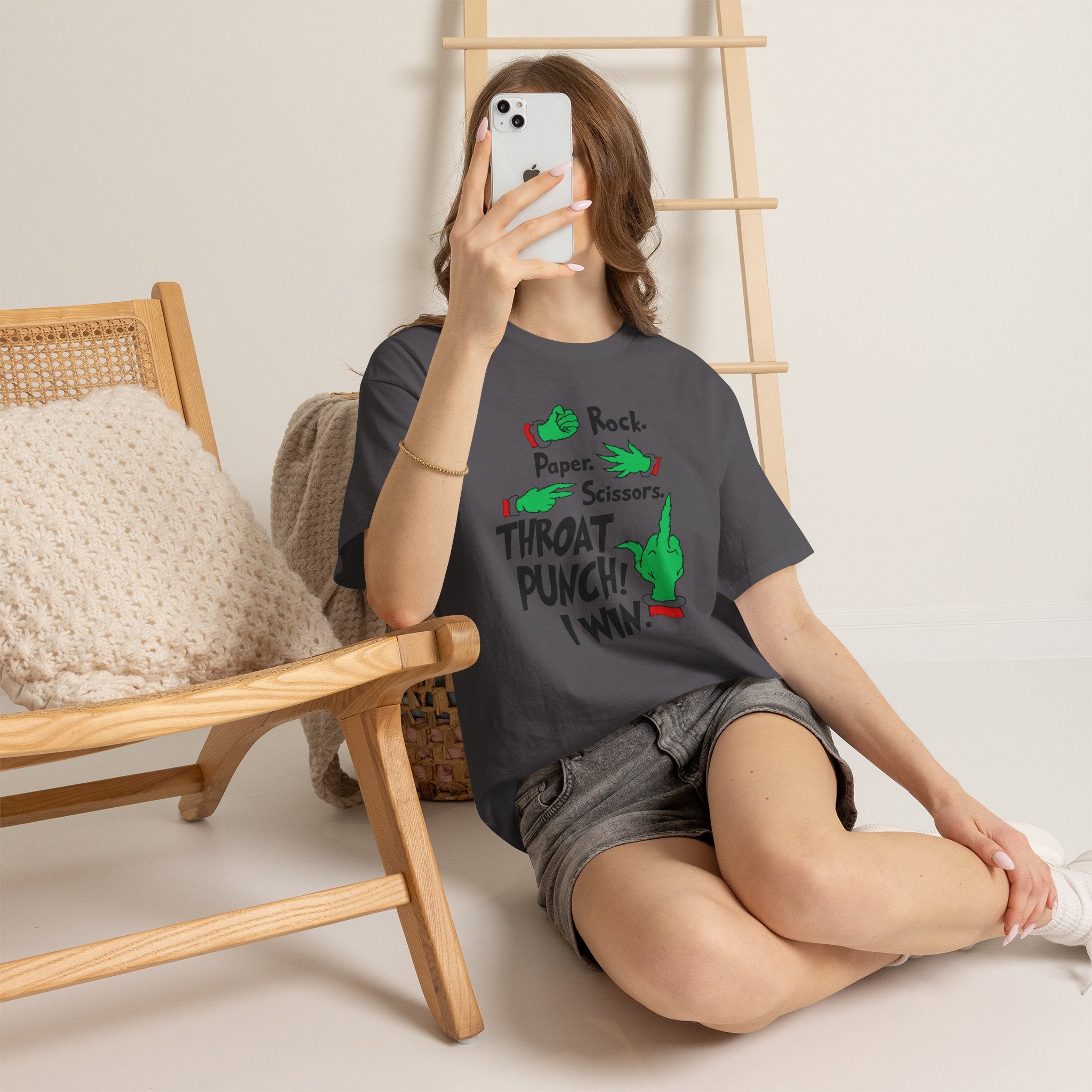 Funny Holiday Tee — "Rock. Paper. Scissors. Throat Punch! I Win" Graphic T-Shirt