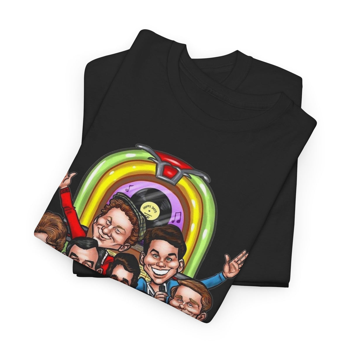 Happy Days Cast Caricature Tee — Retro 70s Sitcom Graphic T-Shirt