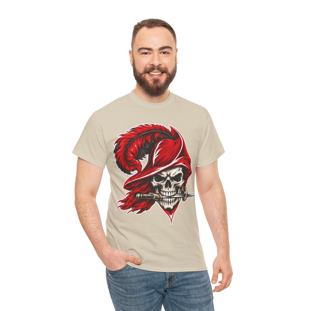 Skull Pirate Tee — Red Feathered Bandana Skull T‑Shirt