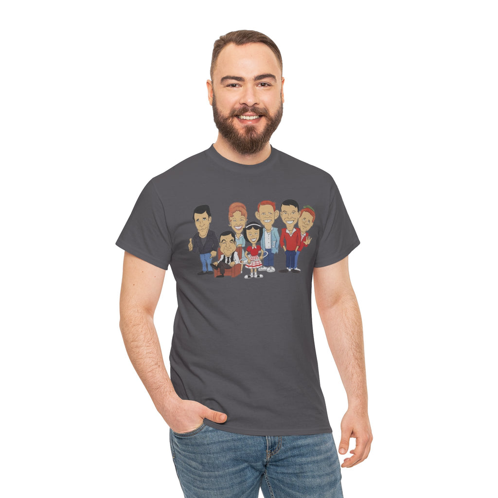 Happy Days Retro TV Cast Cartoon Tee - Vintage Sitcom Character Group Shirt