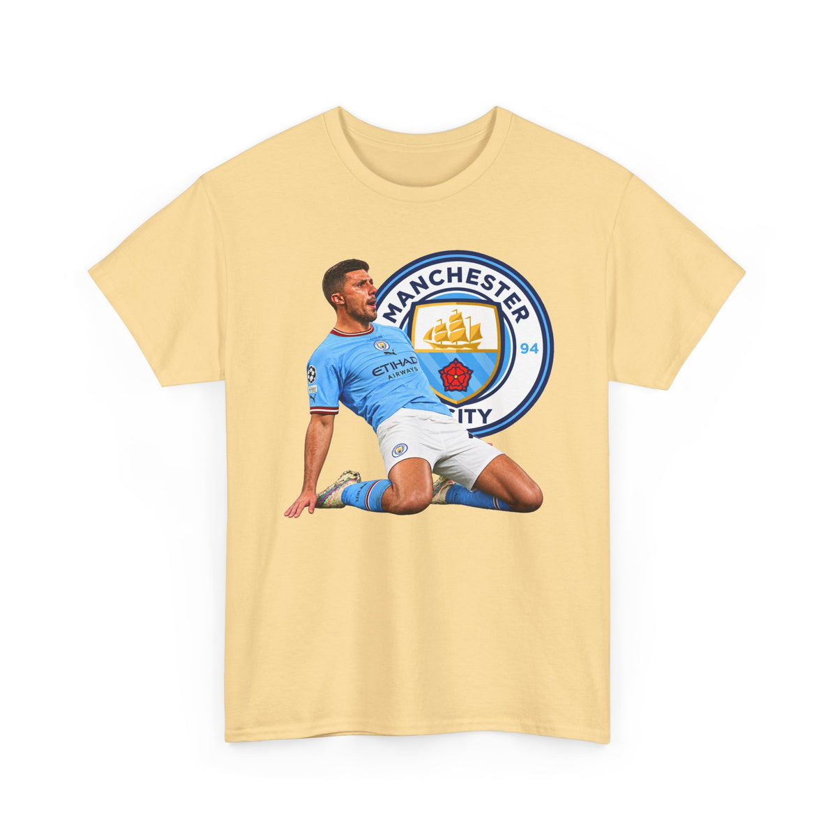 Rodri Manchester City Legend Cotton T-Shirt – Celebratory Slide Graphic Tee