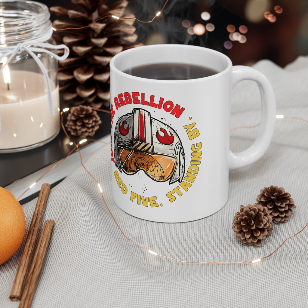 Red Five Pilot Helmet Ceramic Mug — “Join the Rebellion” Star Wars Coffee Cup
