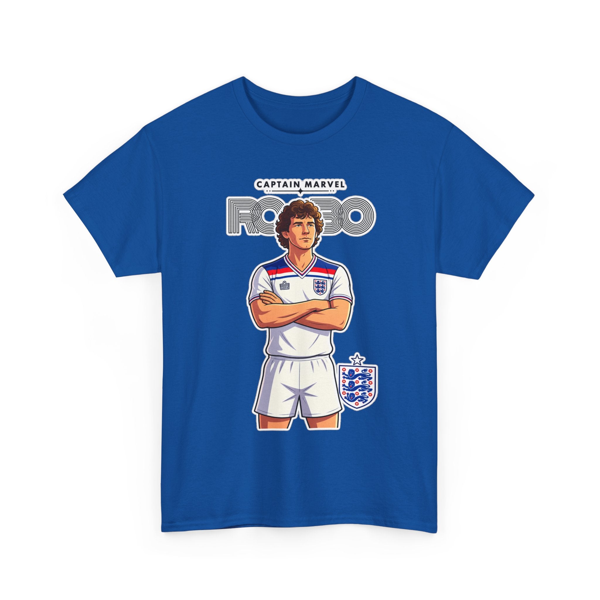 Bryan Robson Retro England Football Cotton T-Shirt / Tee — "Captain Marvel" Soccer Player Graphic