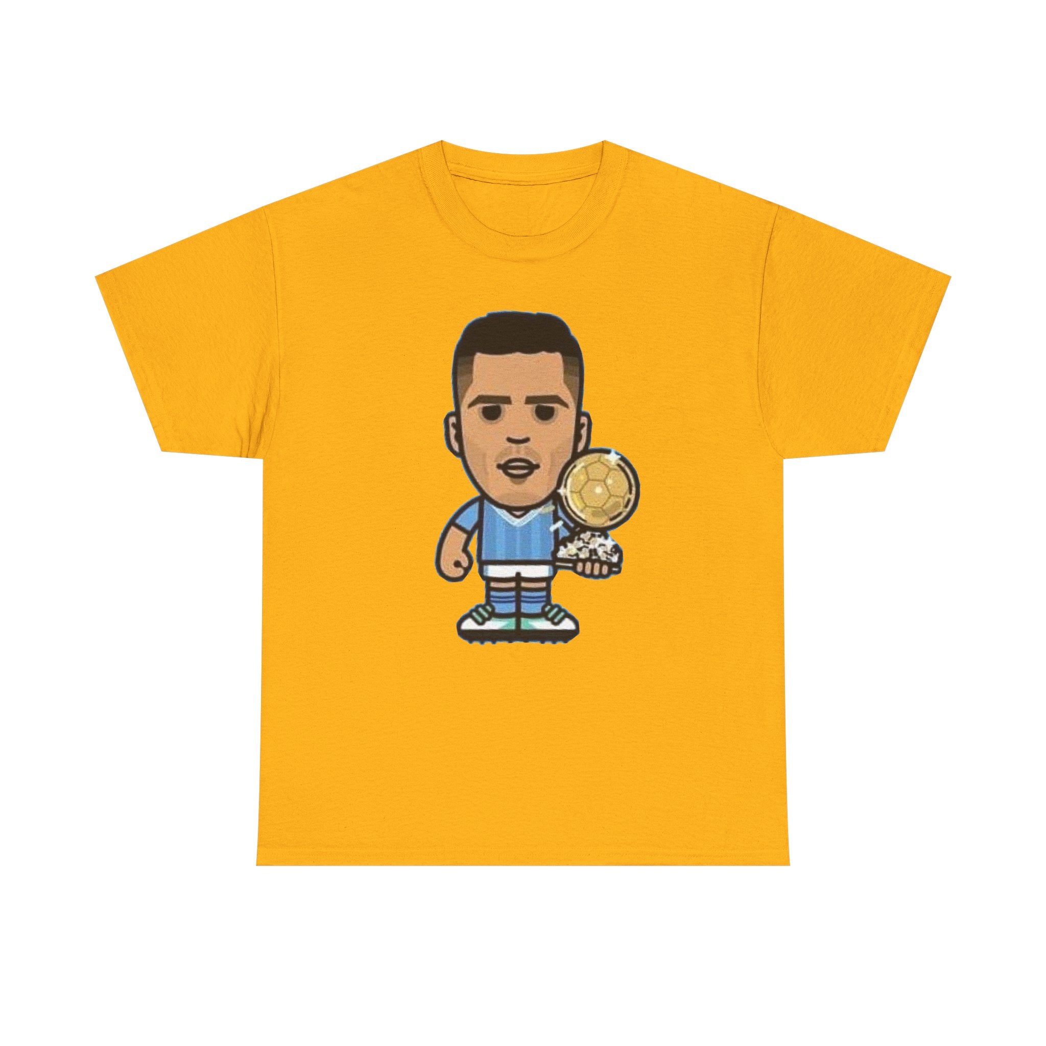 Rodri Manchester City Cartoon Tee — Player Holding Trophy Graphic Shirt