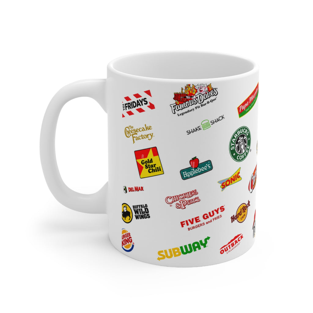 American Food Chains Collage Mug — Ceramic Coffee Cup (11oz & 15oz)