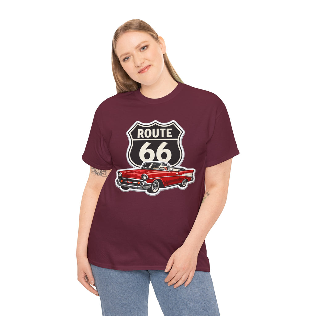 Route 66 Classic Car T‑Shirt — Retro Red Convertible Road Trip Tee