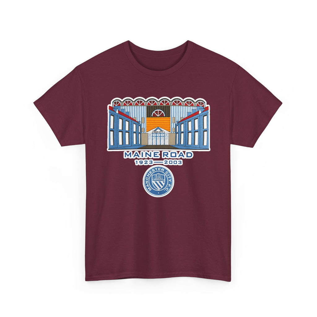 Maine Road 1923–2003 Cotton T-Shirt — Vintage Stadium Illustration Tee