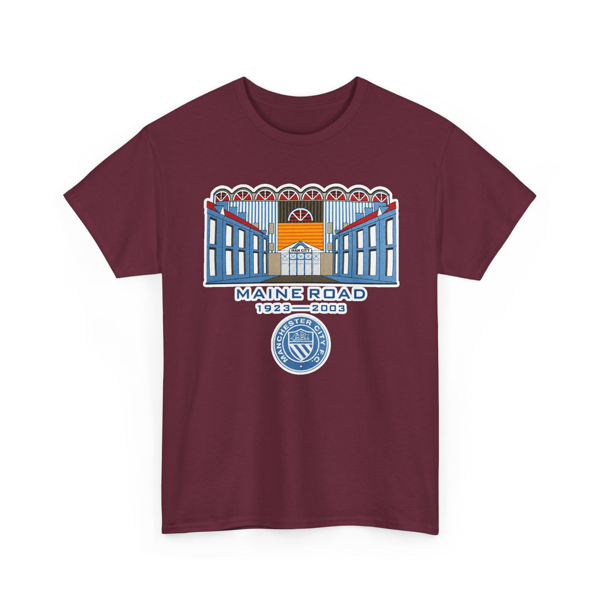 Maine Road 1923–2003 Cotton T-Shirt — Vintage Stadium Illustration Tee