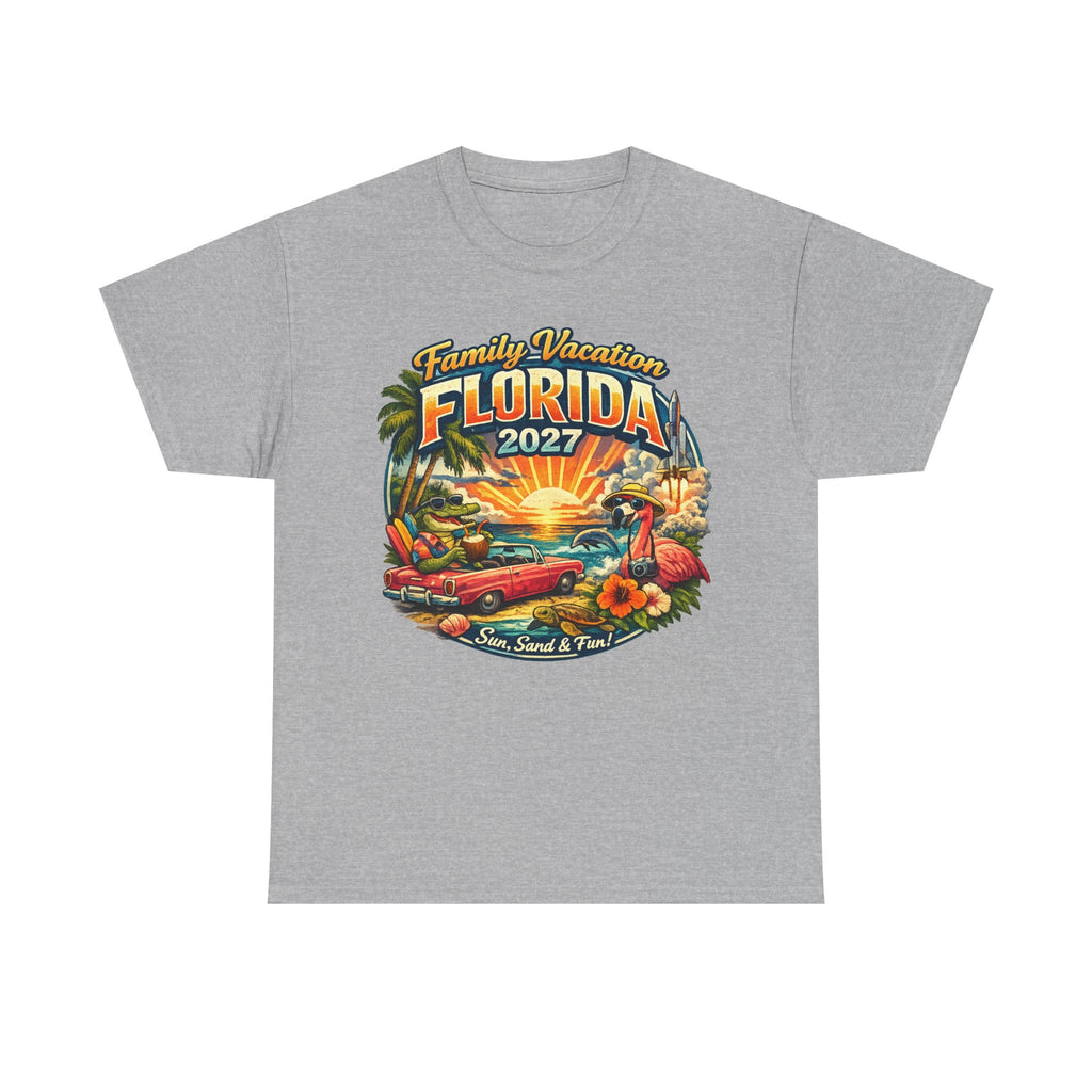 Florida Family Vacation 2027 T-Shirt — Retro Sunset Beach Design
