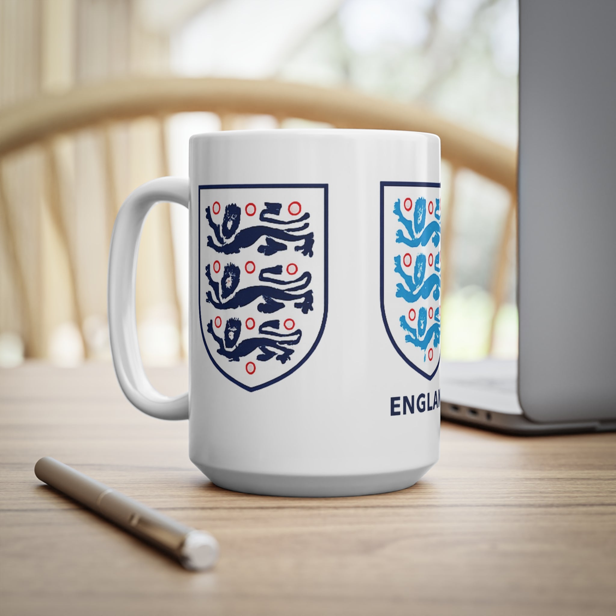 England Three Lions Ceramic Coffee Mug — 11oz & 15oz Football Fan Gift