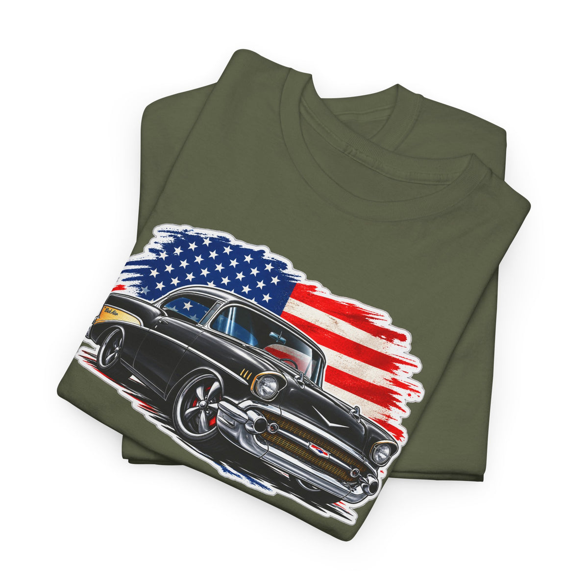 American Muscle Car T‑Shirt — Classic Vintage Car with USA Flag