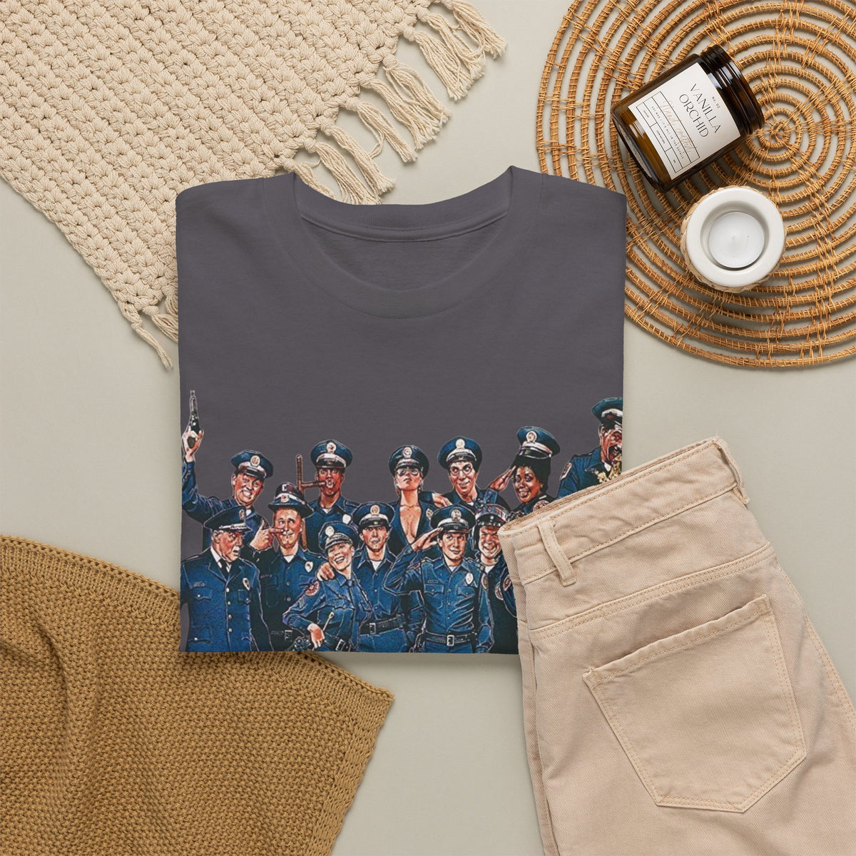 Police Academy Movie Inspired Cotton T‑Shirt — Retro Squad Photo Tee