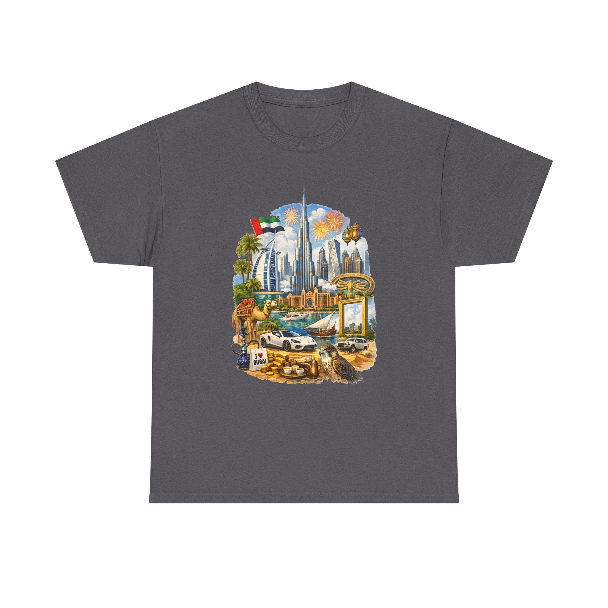 Dubai Skyline Beach Vacation T-Shirt – Retro Travel Collage Tee
