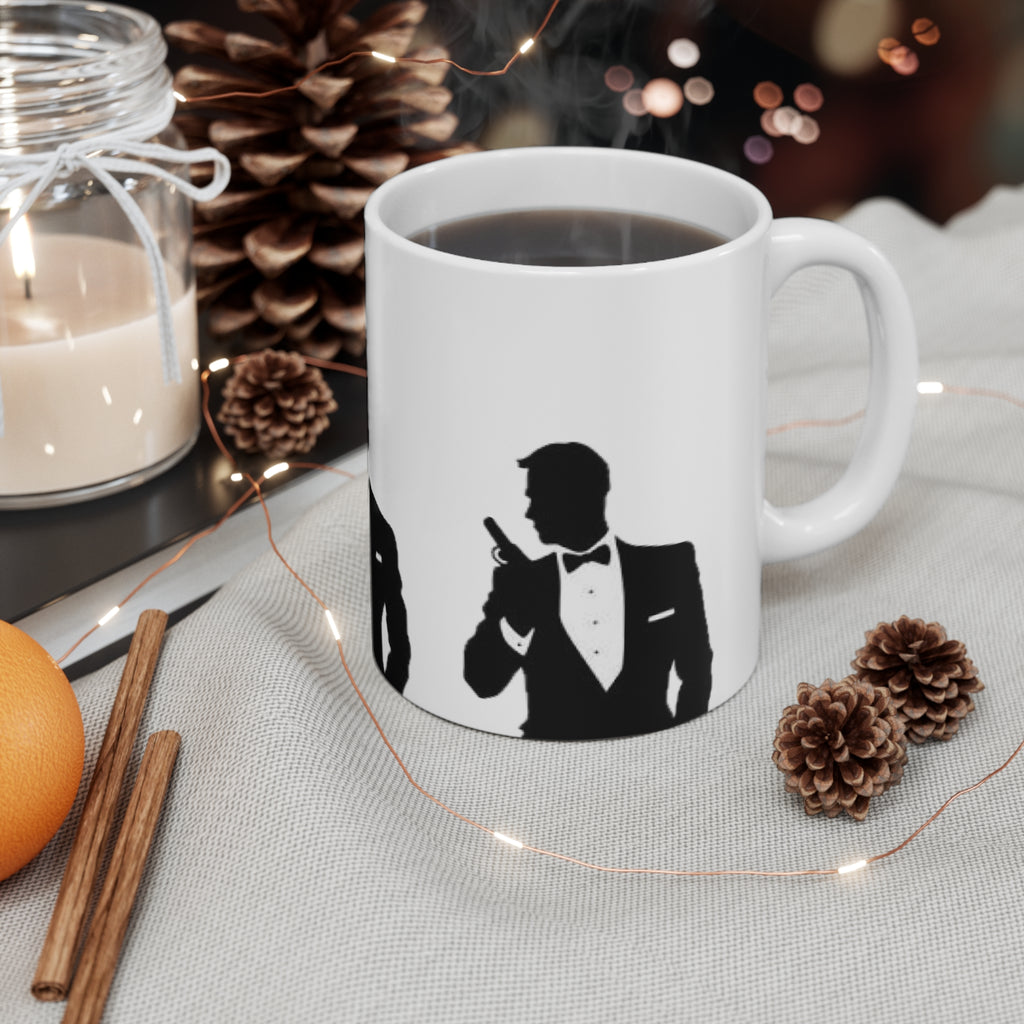 Spy Silhouette Ceramic Coffee Mug – James Bond Martini & Gun Design (11oz, 15oz)