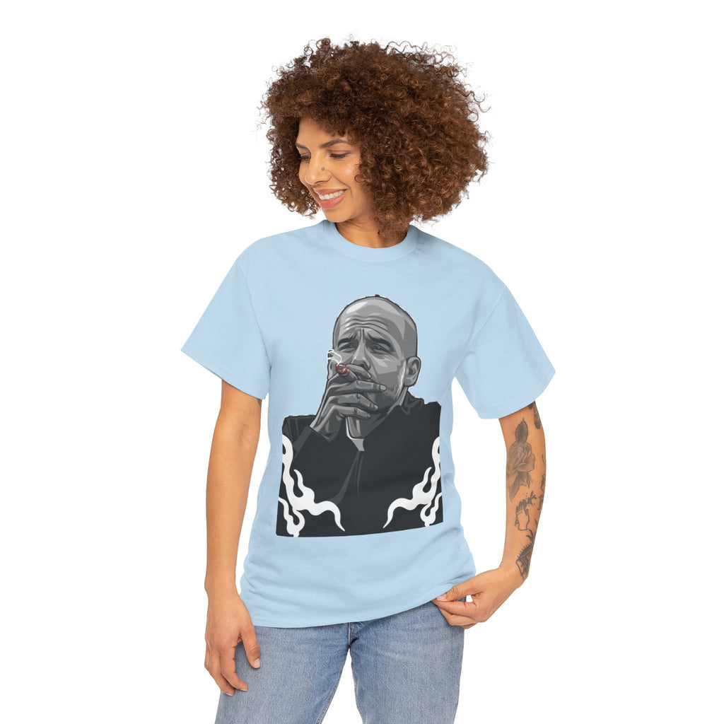 Pep Guardiola Smoking Portrait T‑Shirt — Moody Graphic Tee