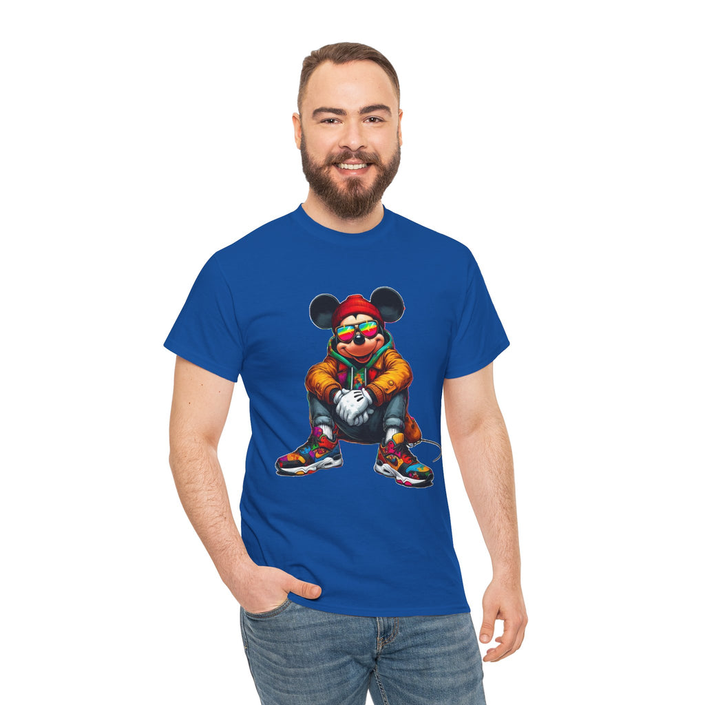 Mickey Mouse Streetwear Graphic Tee — Hip-Hop Mouse Character Sitting in Sneakers