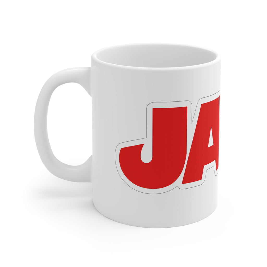 JAWS Bold Logo Coffee Mug — Retro Red Movie Fan Ceramic Cup (11oz, 15oz)