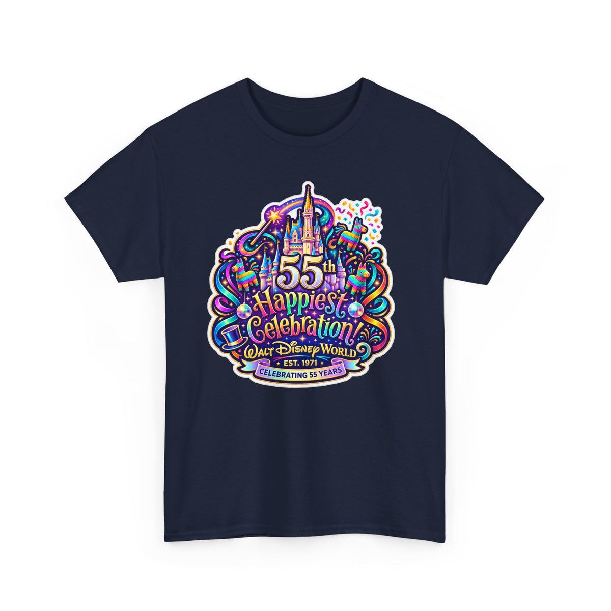 T-Shirt — "55th Happiest Celebration" Colorful Anniversary Castle Graphic Tee