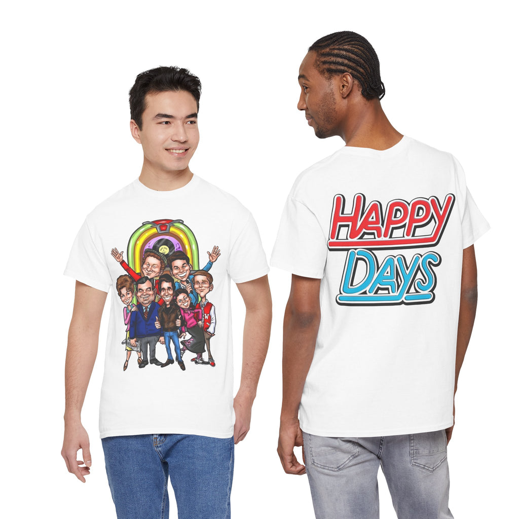 Happy Days Cast Caricature Tee — Retro 70s Sitcom Graphic T-Shirt