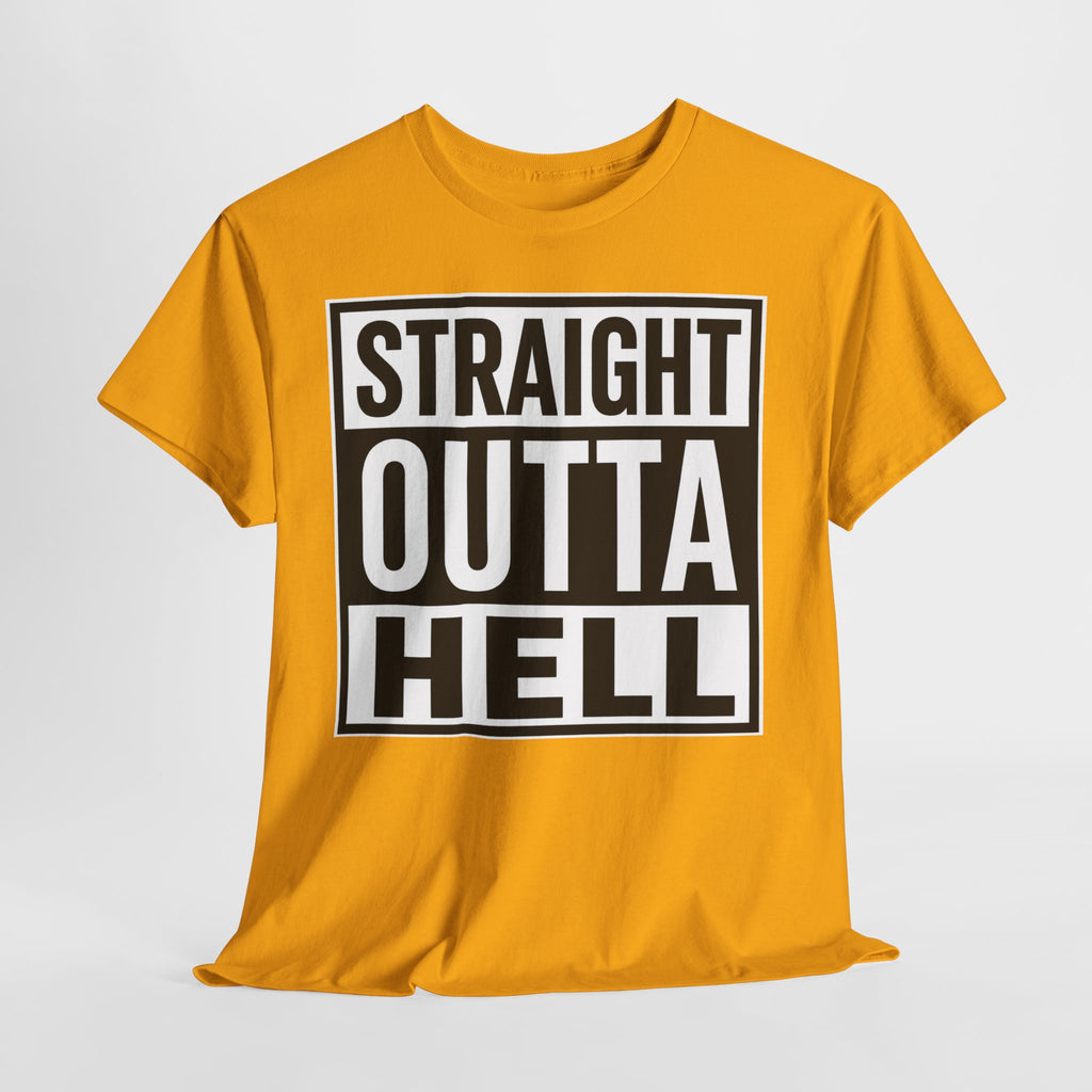 Straight Outta Hell T-Shirt — Bold Gothic Graphic Tee