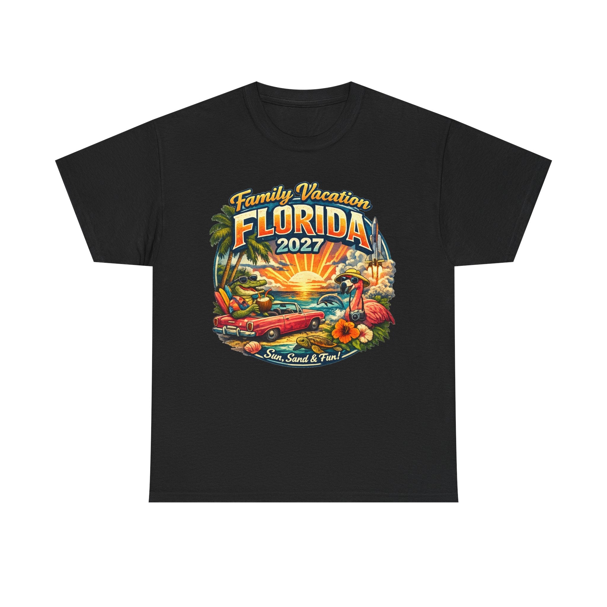Florida Family Vacation 2027 T-Shirt — Retro Sunset Beach Design