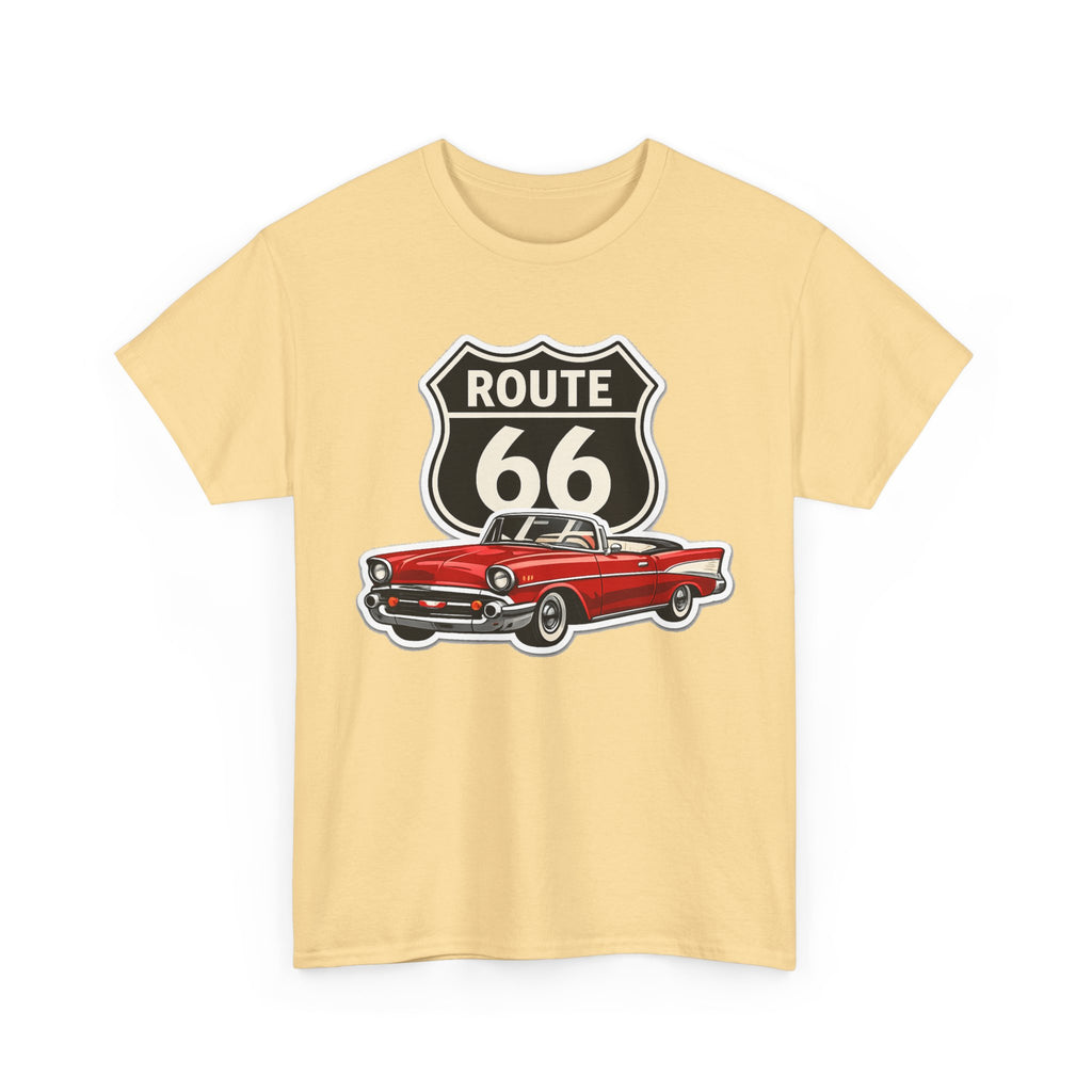 Route 66 Classic Car T‑Shirt — Retro Red Convertible Road Trip Tee