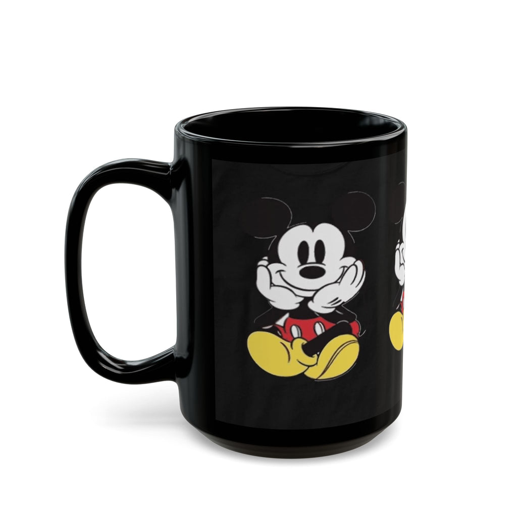 Black Character Mug - Classic Cartoon Mouse Sitting Design (11oz, 15oz)