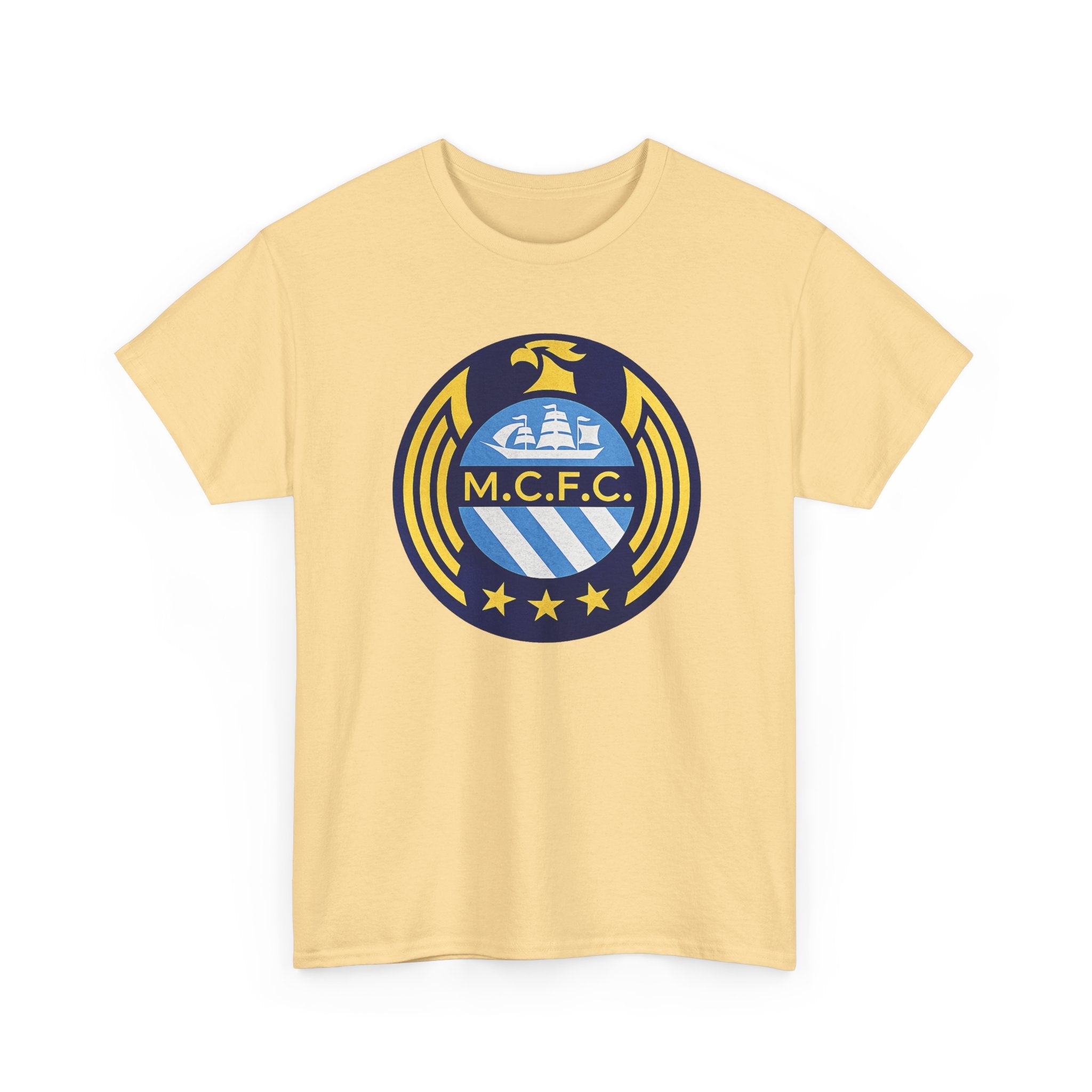 MCFC Crest T-Shirt — Vintage Blue & Gold Soccer Tee