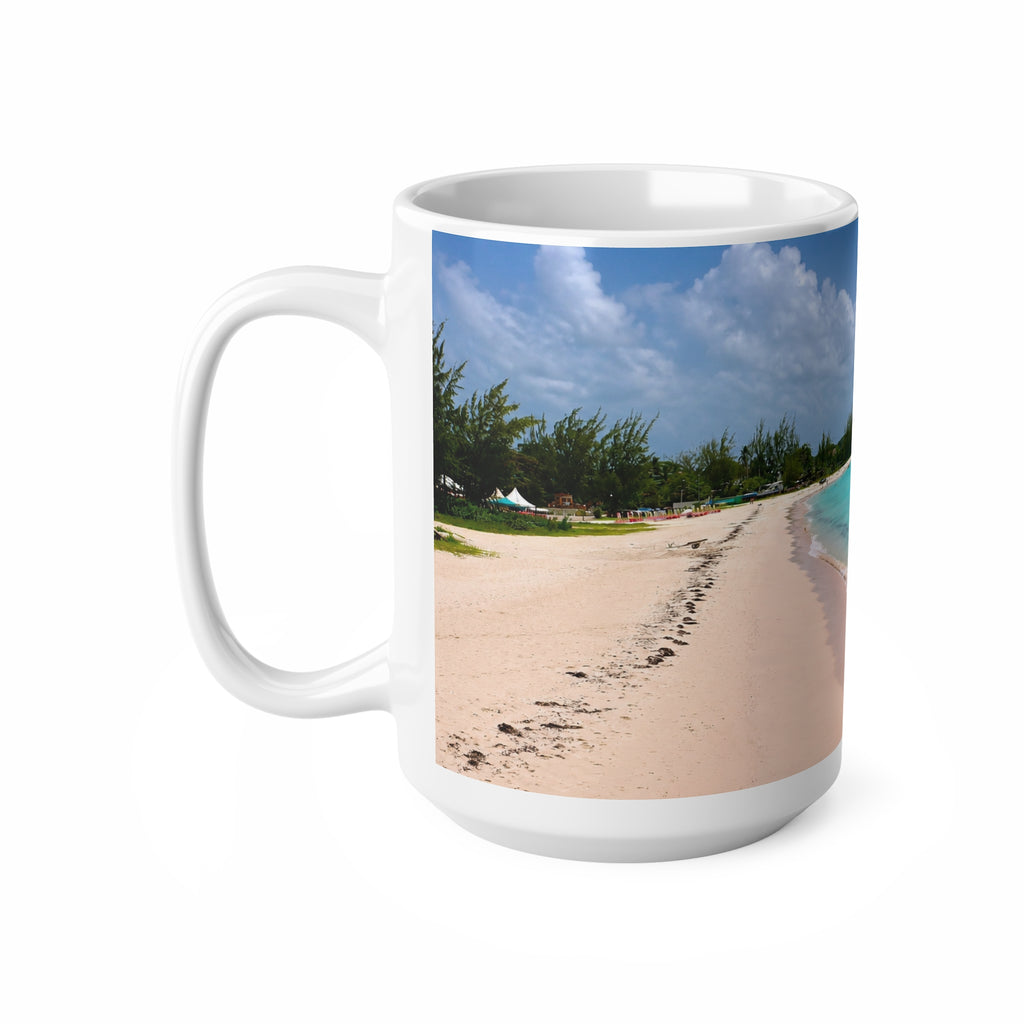 Barbados Beach Scene Coffee Mug — Tropical Pink Sand & Turquoise Water Ceramic Cup (11oz/15oz)