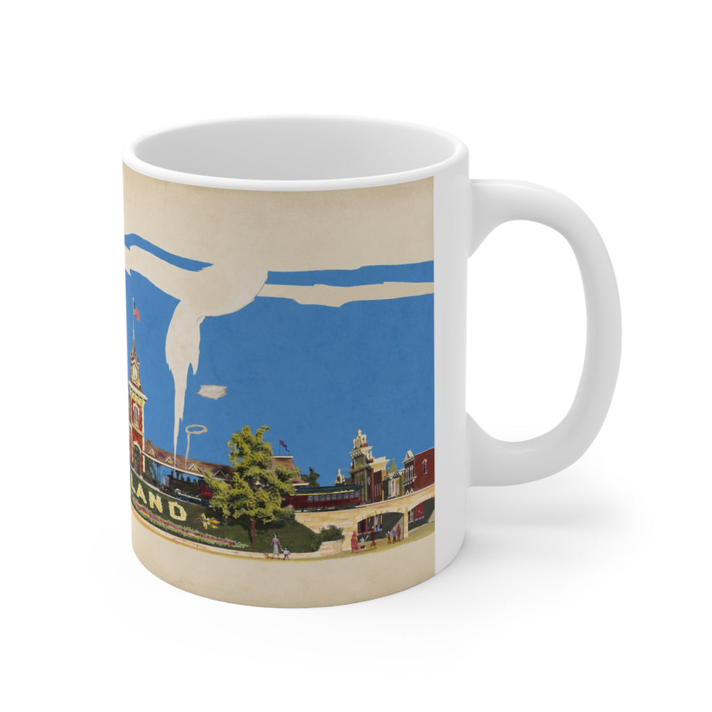 Disneyland Vintage Entrance Ceramic Coffee Mug — Retro Theme Park Travel Poster Design (11oz, 15oz)