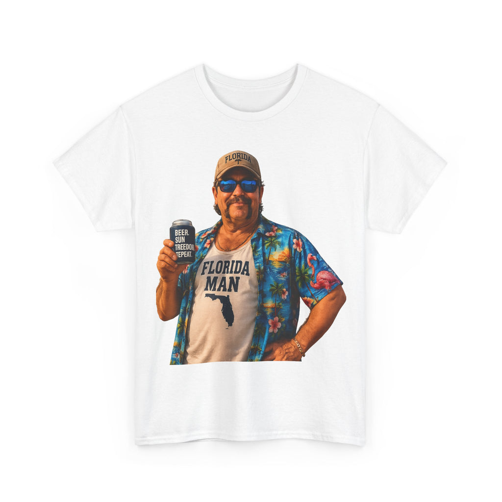 Florida Man Graphic Tee — Funny Vacation Shirt with Hawaiian Shirt Design