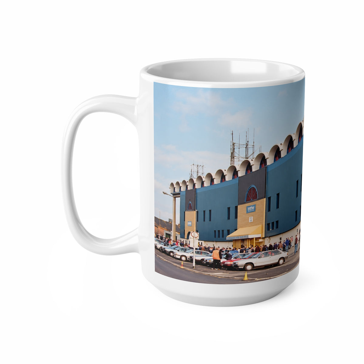 Manchester City Maine Road Main Stand Ceramic Coffee Mug — Vintage Blue Arena Photo (11oz & 15oz)