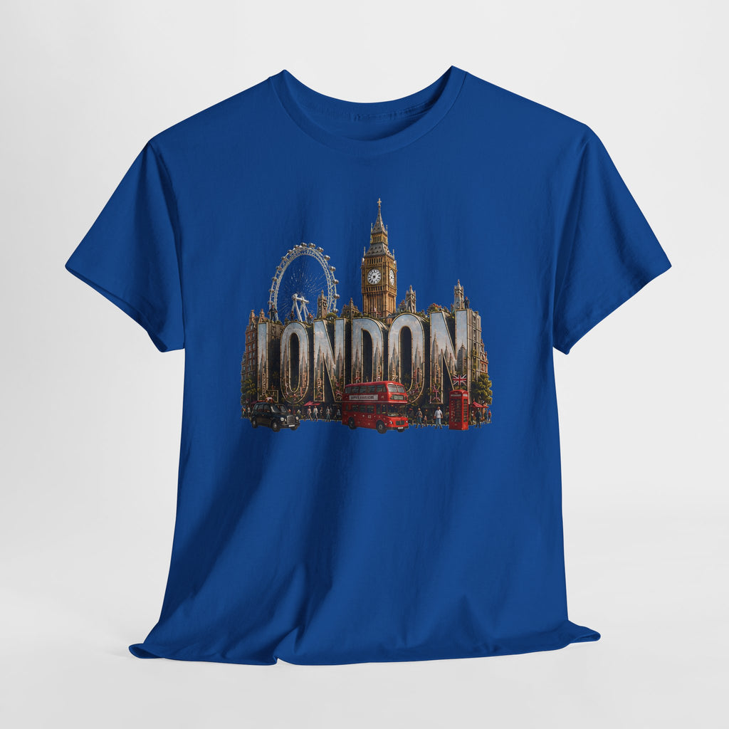 London Skyline T-Shirt — London Text with Big Ben & London Eye Graphic