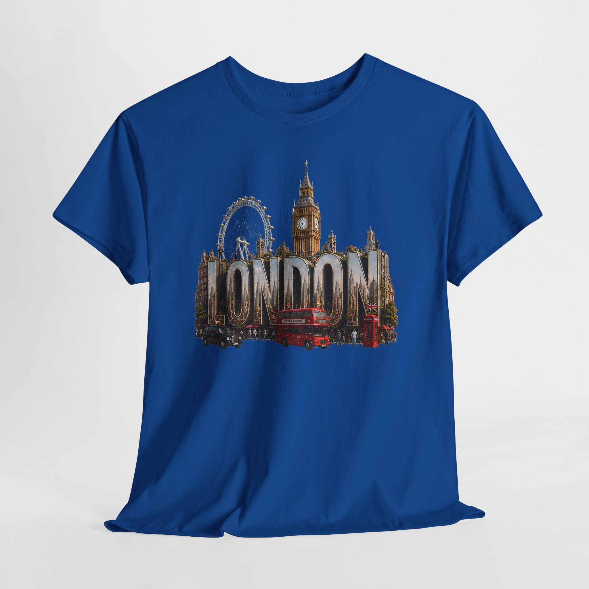 London Skyline T-Shirt — London Text with Big Ben & London Eye Graphic