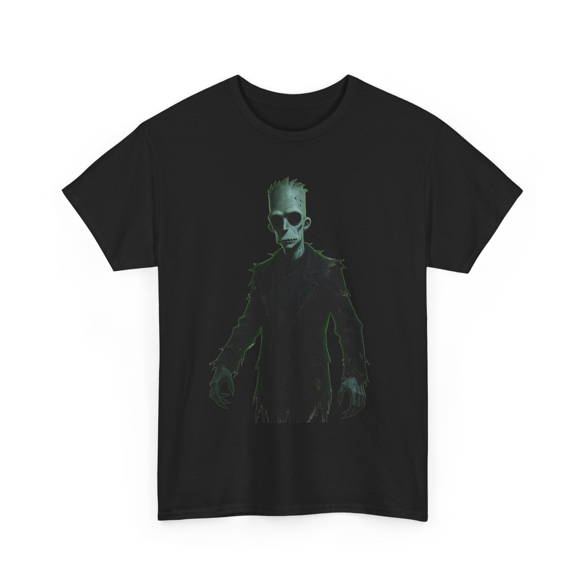 Alien Shadow Graphic Tee — Neon Green Sci‑Fi Skeleton Design