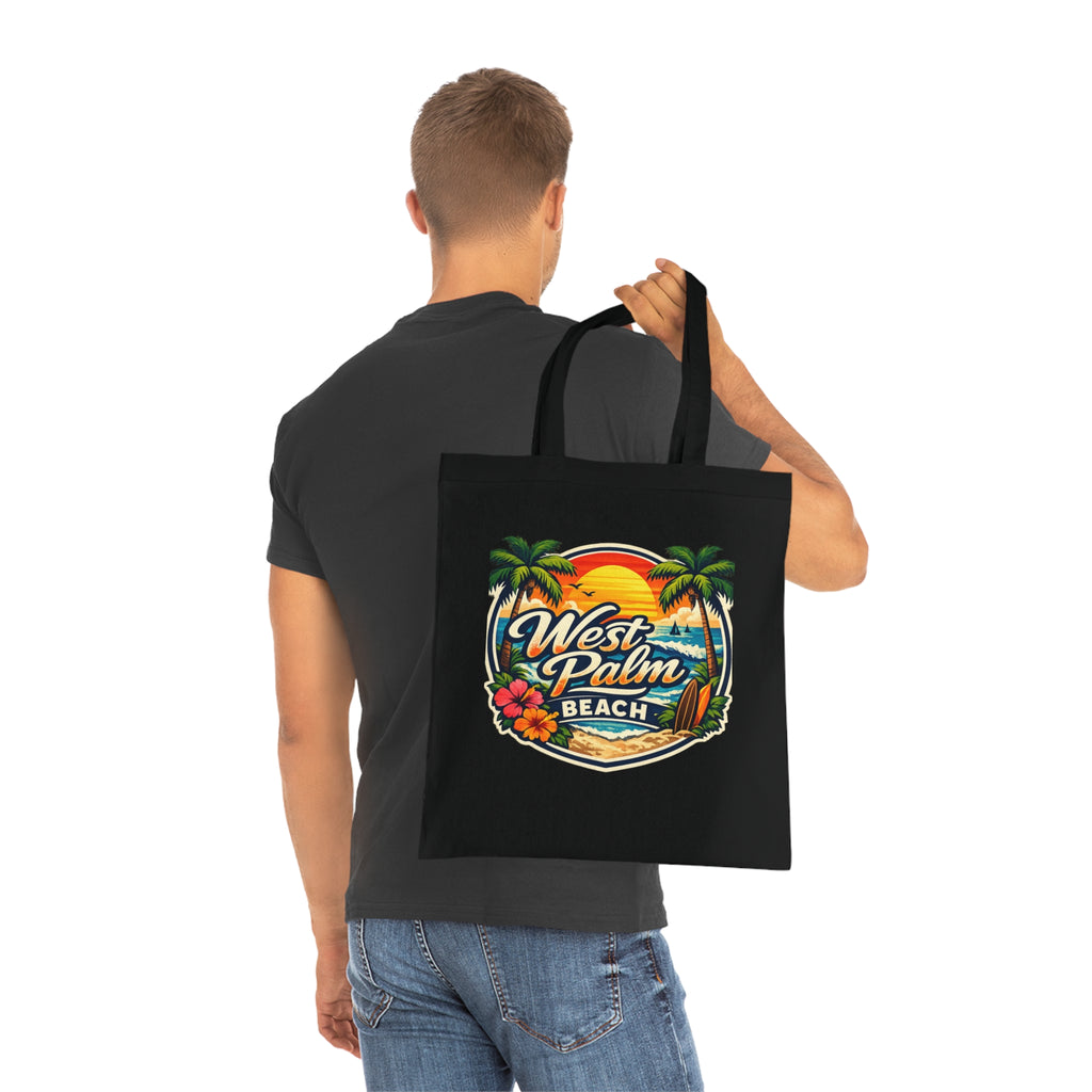 West Palm Beach Cotton Tote — Vintage Tropical Beach Palm Tree Design