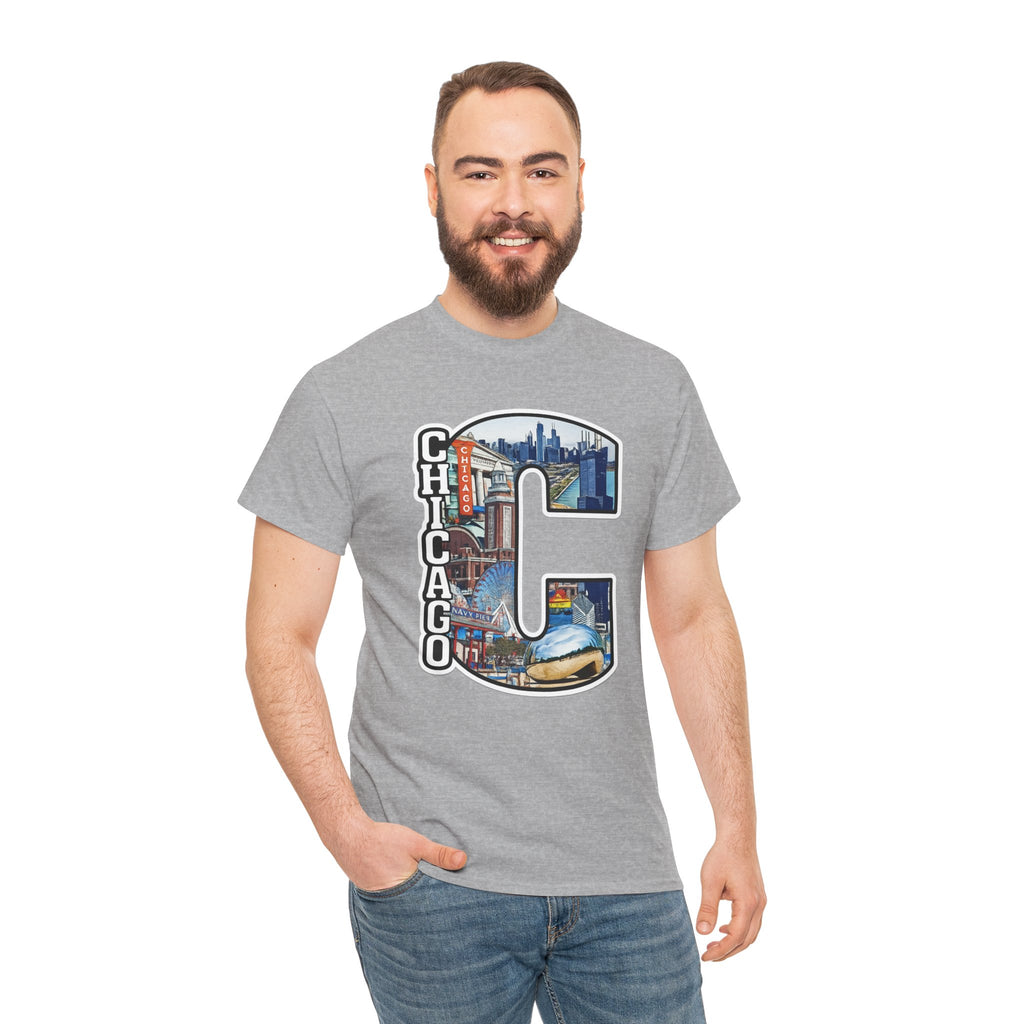 Chicago C Letter T-Shirt — City Skyline Graphic Cotton Tee