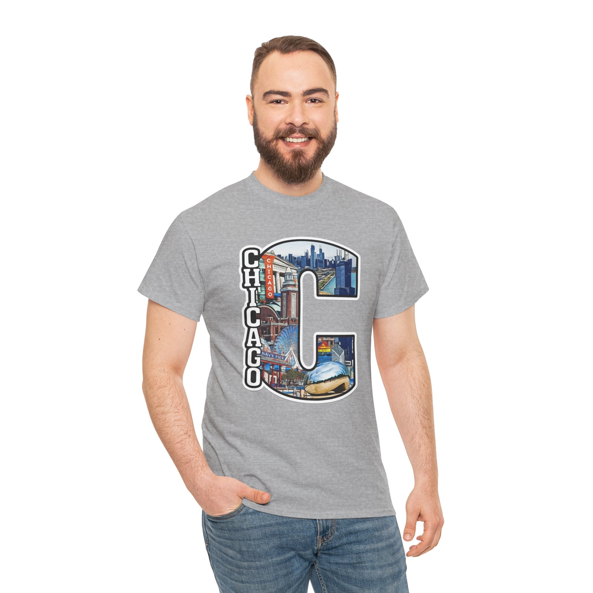 Chicago C Letter T-Shirt — City Skyline Graphic Cotton Tee