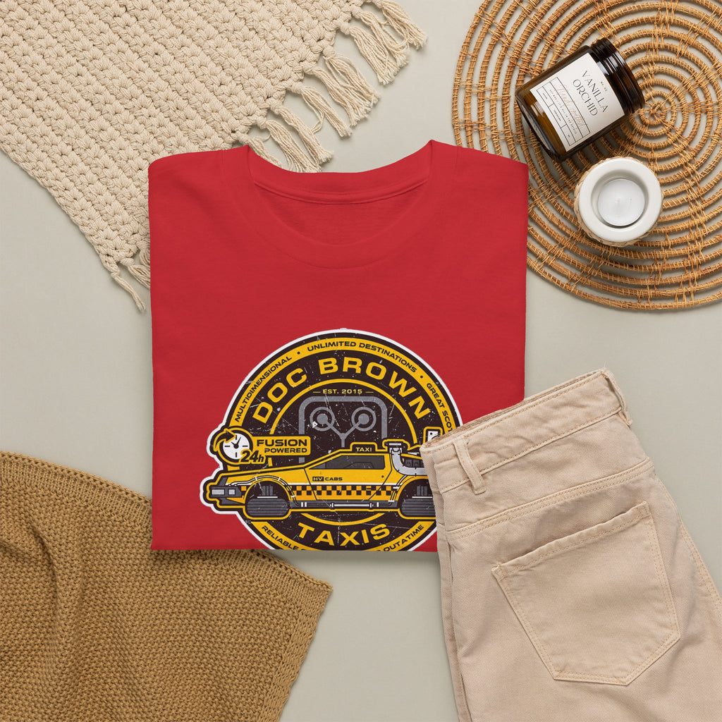 Vintage Taxi Badge T-Shirt — 'Doc Brown Taxis' Retro Cab Logo Tee