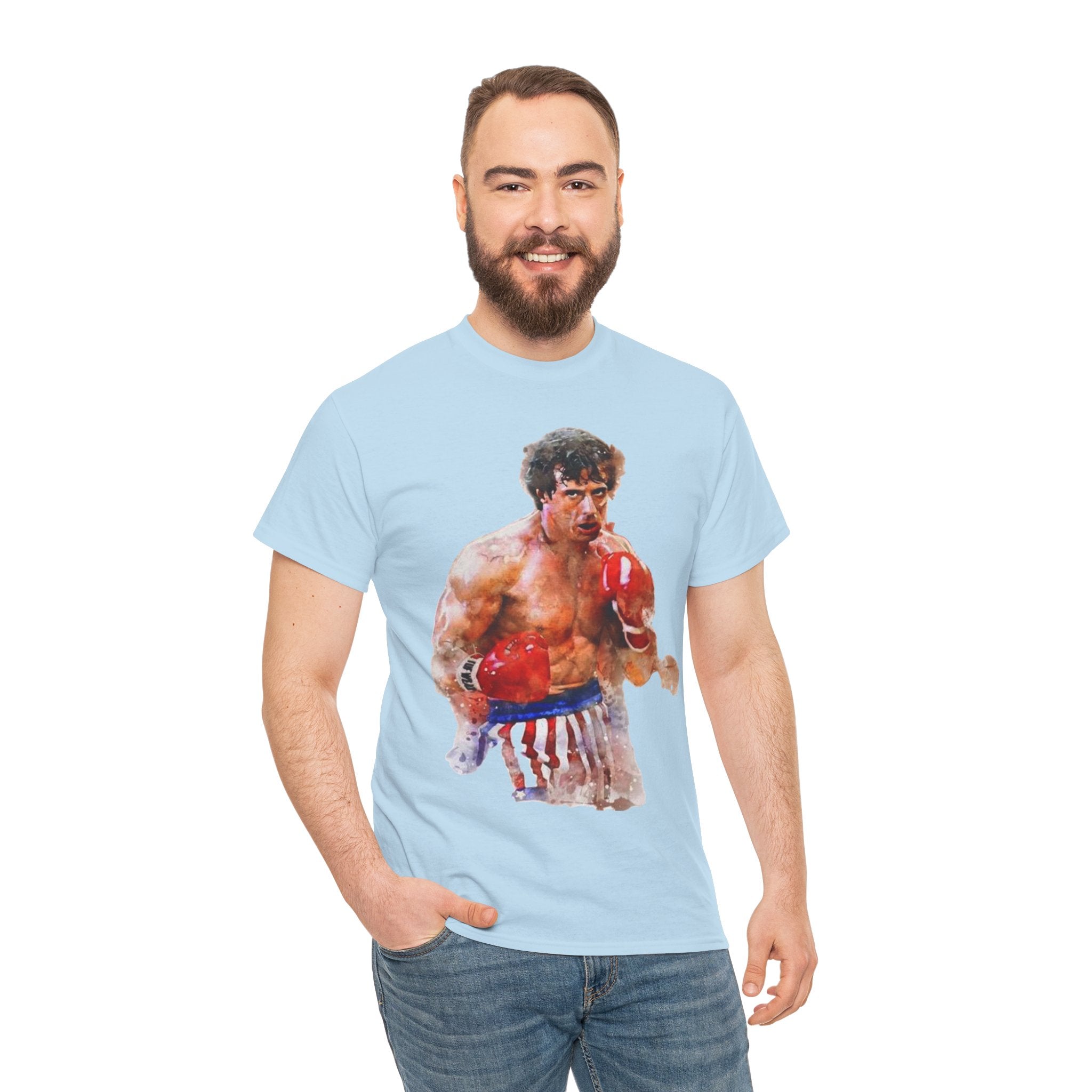 Boxer Rocky Painting T‑Shirt — Vintage American Flag Boxing Tee
