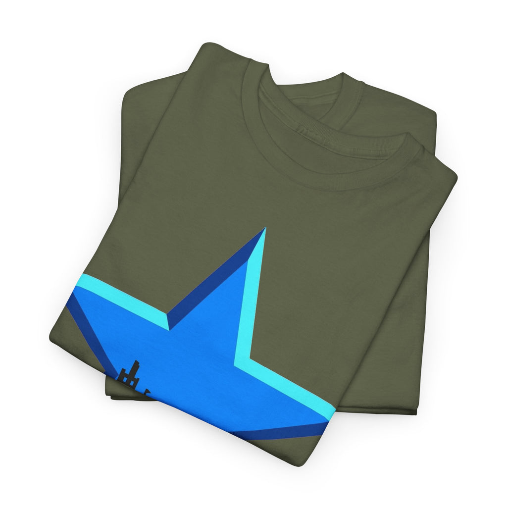 Newcastle City Skyline Star Retro Cotton T-Shirt — Blue Star with Urban Skyline Graphic