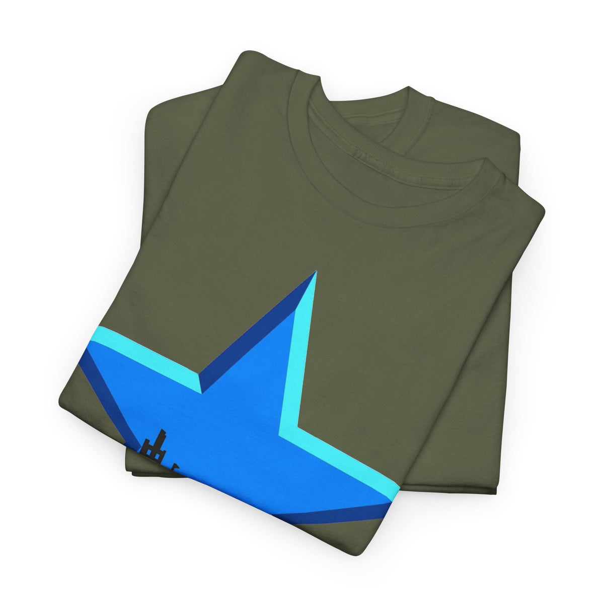 Newcastle City Skyline Star Retro Cotton T-Shirt — Blue Star with Urban Skyline Graphic
