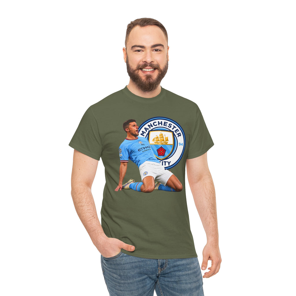 Rodri Manchester City Legend Cotton T-Shirt – Celebratory Slide Graphic Tee