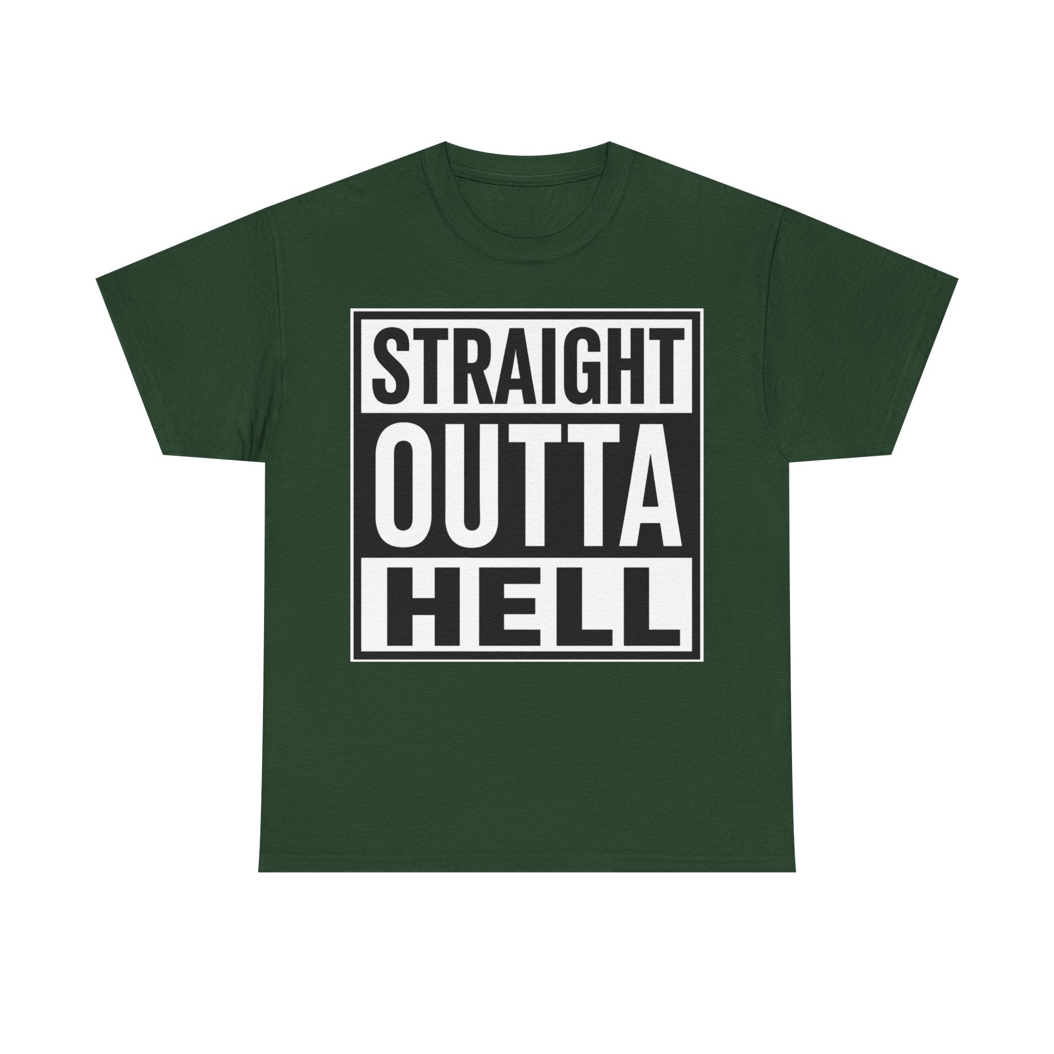 Straight Outta Hell T-Shirt — Bold Gothic Graphic Tee