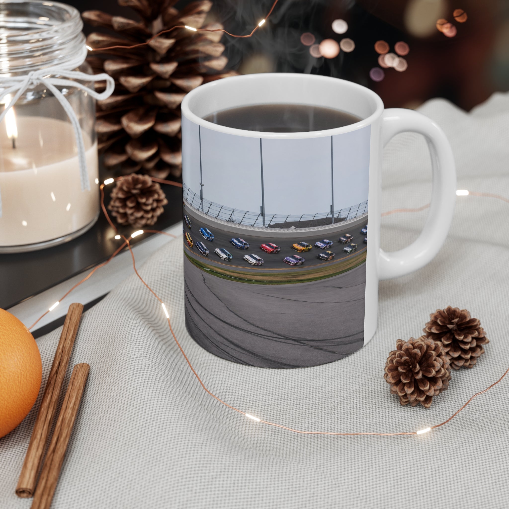 Daytona Raceway Photo Mug — Presidential Motorcade & NASCAR Racing Ceramic Coffee Cup (11oz, 15oz)