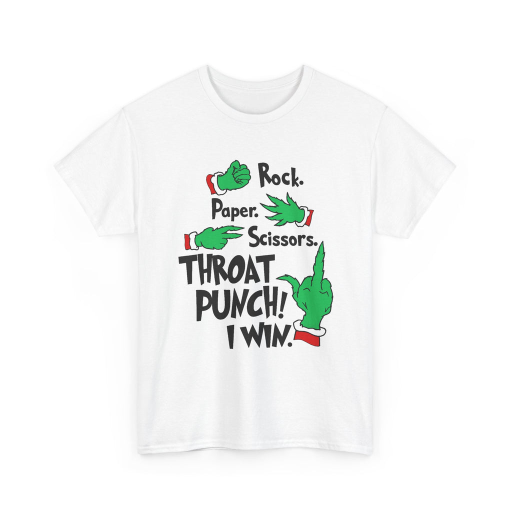 Funny Holiday Tee — "Rock. Paper. Scissors. Throat Punch! I Win" Graphic T-Shirt